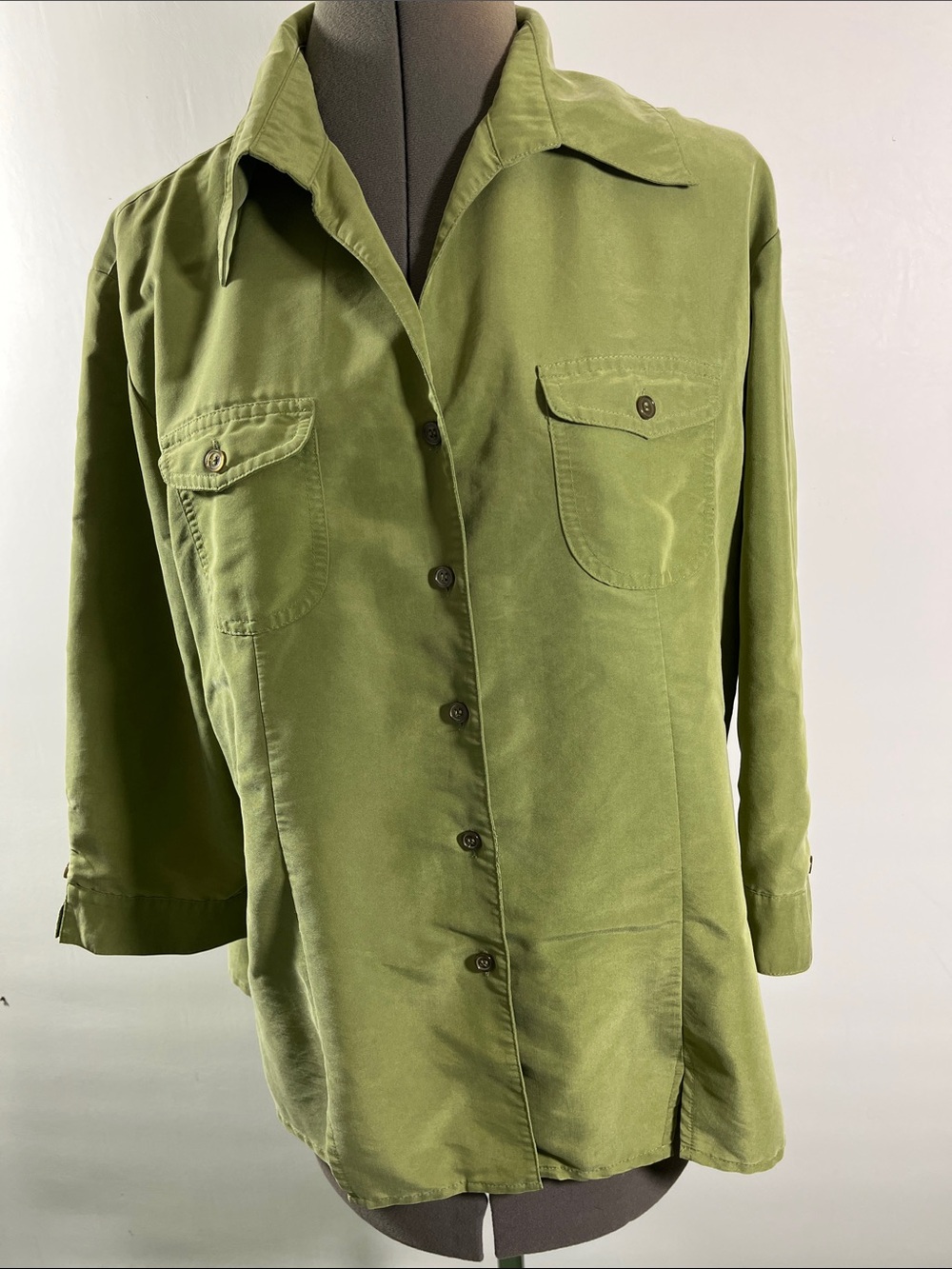 Women's Olive Utility Shirt Top/Blouse with Chest Pockets Size M
